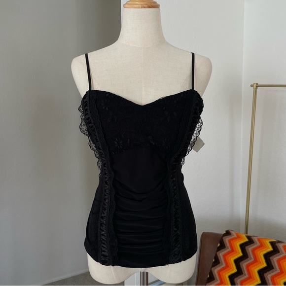 Vintage Tops - SOLD Y2K Deadstock Dori Coquette Glam Goth Lace Tank Top